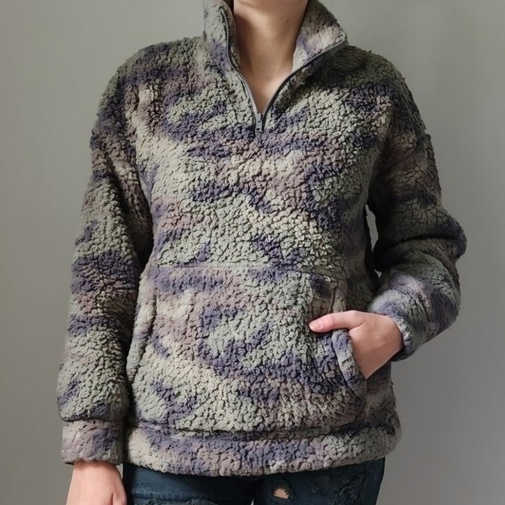 American Eagle Outfitters Sherpa Zip Pullover - Olive & Gray